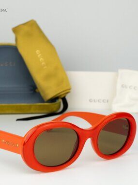 Gucci Women AUTHENTIC Sunglasses Orange Brown Oval GG1587S 003 BRAND NEW